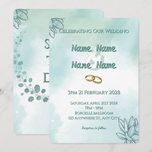 Faire-part de mariage vert olive (Devant / Derrière)