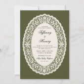 Faire-part de mariage vert olive dentelle (Devant)