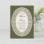 Faire-part de mariage vert olive dentelle (Debout devant)