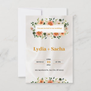 Faire-part de mariage vert orange naturel et blanc