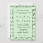 Faire-part de mariage vert papier à musique (Devant)