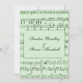 Faire-part de mariage vert papier à musique (Dos)