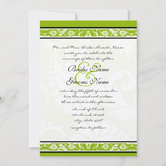 Faire-part de mariage vert pomme à bec blanc (Dos)