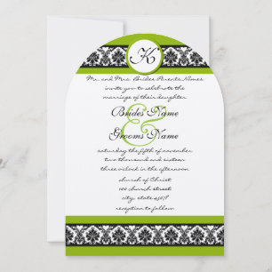 Faire-part de mariage vert pomme et noir damassé