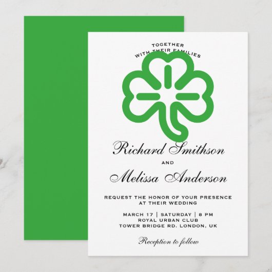 Faire-part de mariage vert pour la Saint-Patrick a (Devant / Derrière)