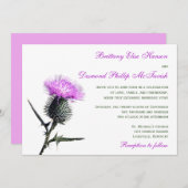 Faire-part de mariage vert pourpre de chardon (Devant / Derrière)