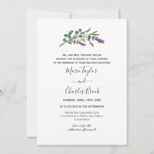 Faire-part de mariage vert pourpre Eucalyptus (Devant)