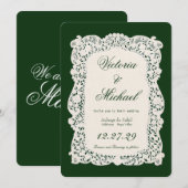 Faire-part de mariage vert profond en papier décou (Devant / Derrière)