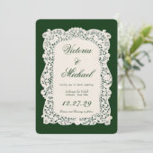 Faire-part de mariage vert profond en papier décou (Debout devant)