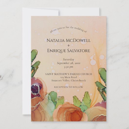 Faire-part de mariage vert rustique en terre cuite (Devant)