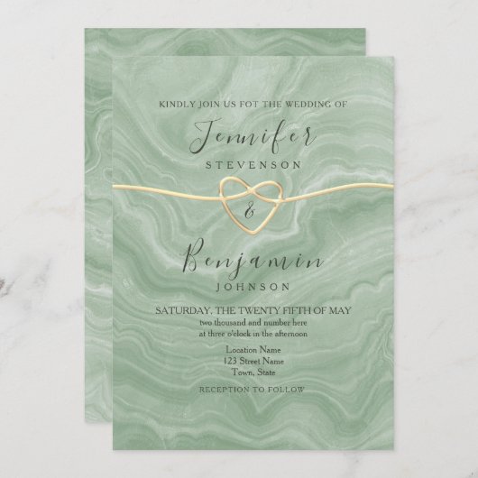 Faire-part de mariage vert sage boho (Devant / Derrière)