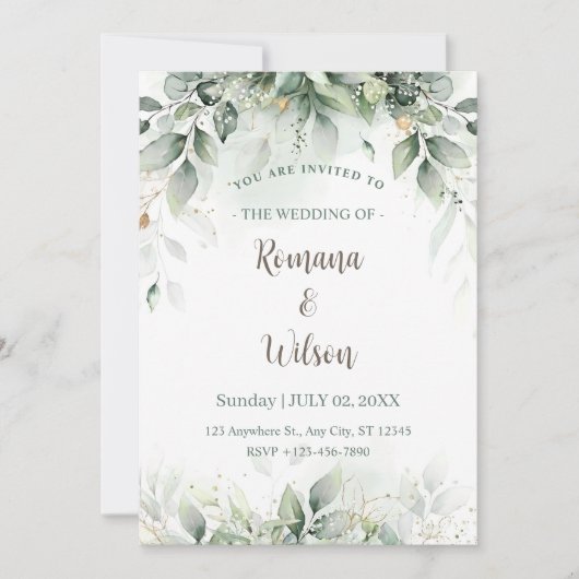 Faire-part de mariage vert Sage, Modèle (Devant)