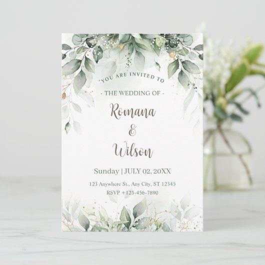 Faire-part de mariage vert Sage, Modèle (Debout devant)