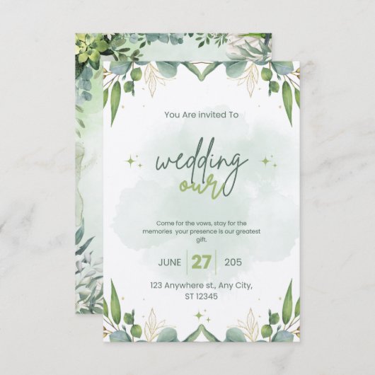 Faire-part de mariage vert Sage modifiable (Devant / Derrière)