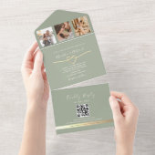 Faire-part de mariage vert sauge avec collage de p (Déchirure)