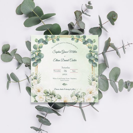 Faire-part de mariage vert sauge botanique Eucalyp