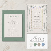 Faire-part de mariage Vert Sauge et Or avec Oiseau