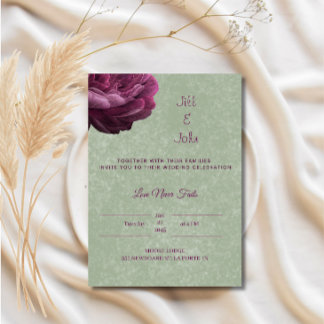 Faire-part de mariage vert sauge et pivoine bordea