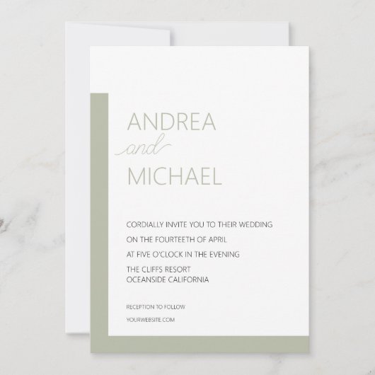 Faire-part de mariage vert simple (Devant)