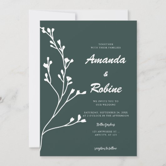 Faire-part de mariage vert simple (Devant)