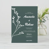Faire-part de mariage vert simple (Debout devant)