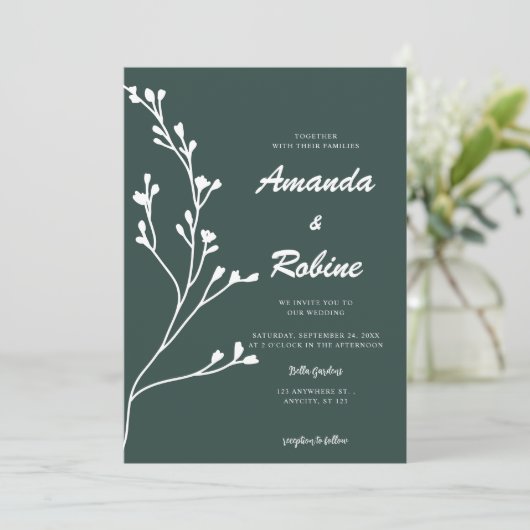 Faire-part de mariage vert simple (Debout devant)