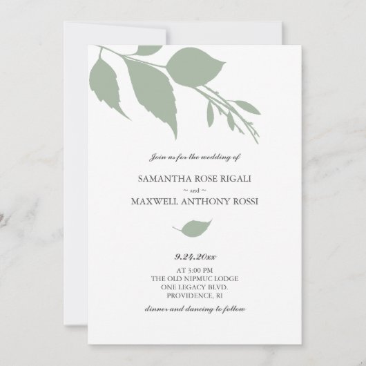 Faire-part de mariage vert simple (Devant)