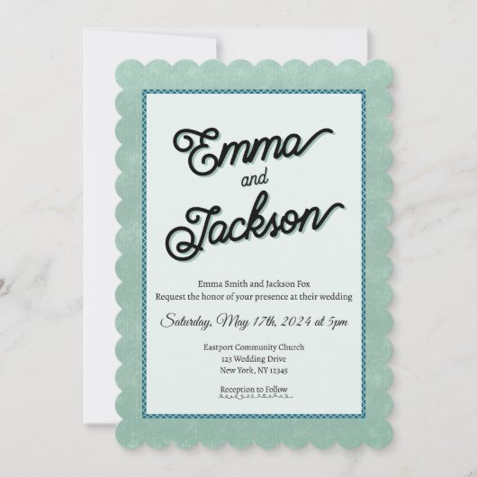 Faire-part de mariage vert, simple et moderne (Devant)