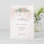 Faire-part de mariage vert succulent et rose (Debout devant)