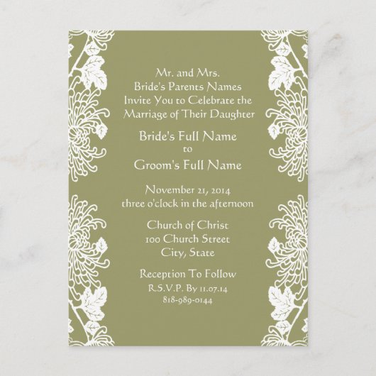 Faire-part de mariage vert vert Vintage (Devant)