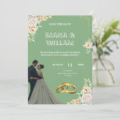 faire-part de mariage vert vintage (Debout devant)