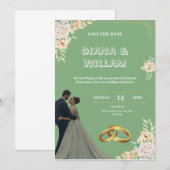 faire-part de mariage vert vintage (Devant / Derrière)