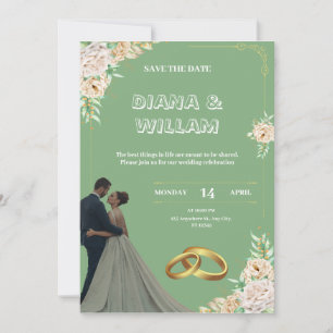 faire-part de mariage vert vintage