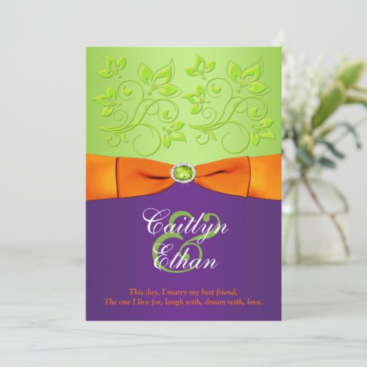 FAIRE-PART DE MARIAGE vert violet orange violet (Debout devant)