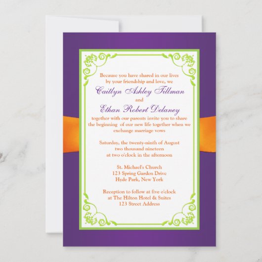 FAIRE-PART DE MARIAGE vert violet orange violet (Dos)