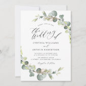 faire-part de mariage verte à l'eucalyptus moderne (Devant)