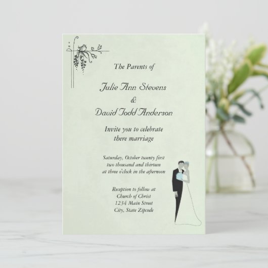 Faire-part de mariage verte à menthe molle (Debout devant)