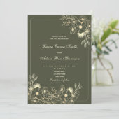 Faire-part de mariage verte classique avec code QR (Debout devant)