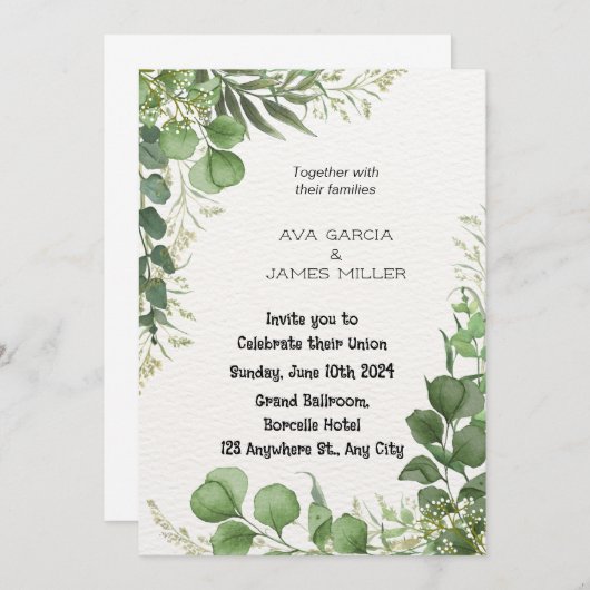 Faire-part de mariage verte et blanche à fleurs (Devant / Derrière)