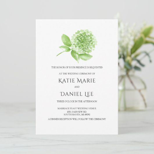 Faire-part de mariage verte Hydrangea (Debout devant)