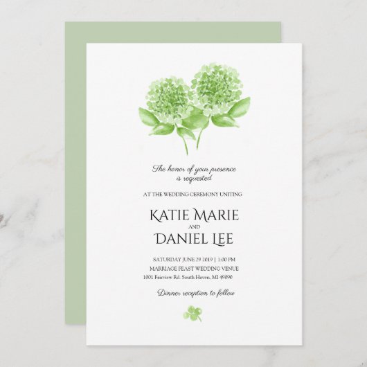 Faire-part de mariage verte Hydrangea (Devant / Derrière)