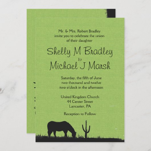 Faire-part de mariage verte occidentale (Devant / Derrière)