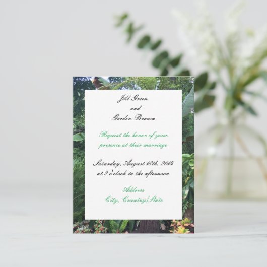 Faire-part de mariage verte tropicale (Debout devant)