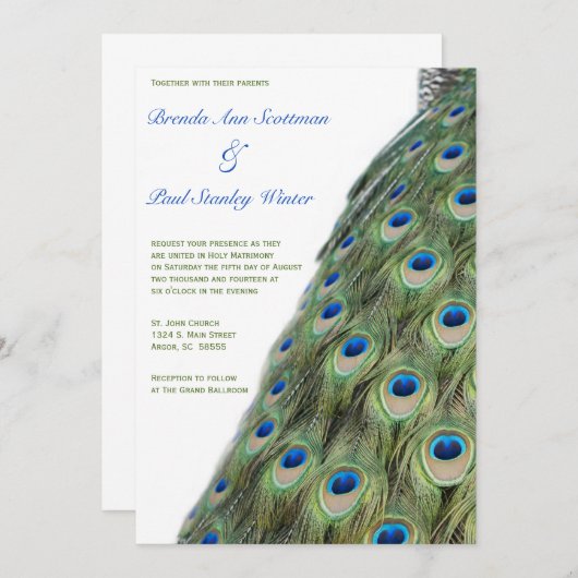 Faire-part de mariage vertical de Peacock (Devant / Derrière)