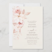 Faire-part de mariage vertical floral beige rosé (Devant)