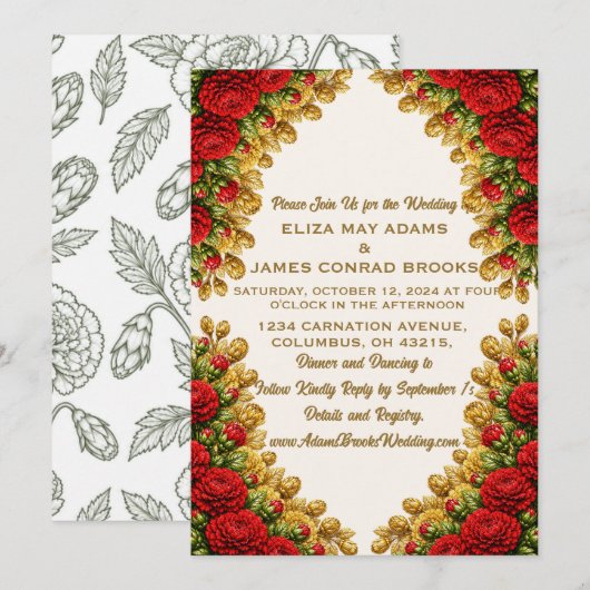 Faire-part de mariage vertical Ohio Red Carnation (Devant / Derrière)
