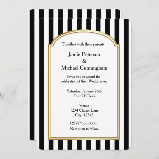 Faire-part de mariage verticale à rayures blanches (Devant / Derrière)