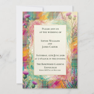 Faire-part de mariage vibrant Tartan Thistle