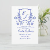 faire-part de mariage victorien à motif floral ble (Debout devant)