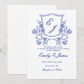 faire-part de mariage victorien à motif floral ble (Devant / Derrière)